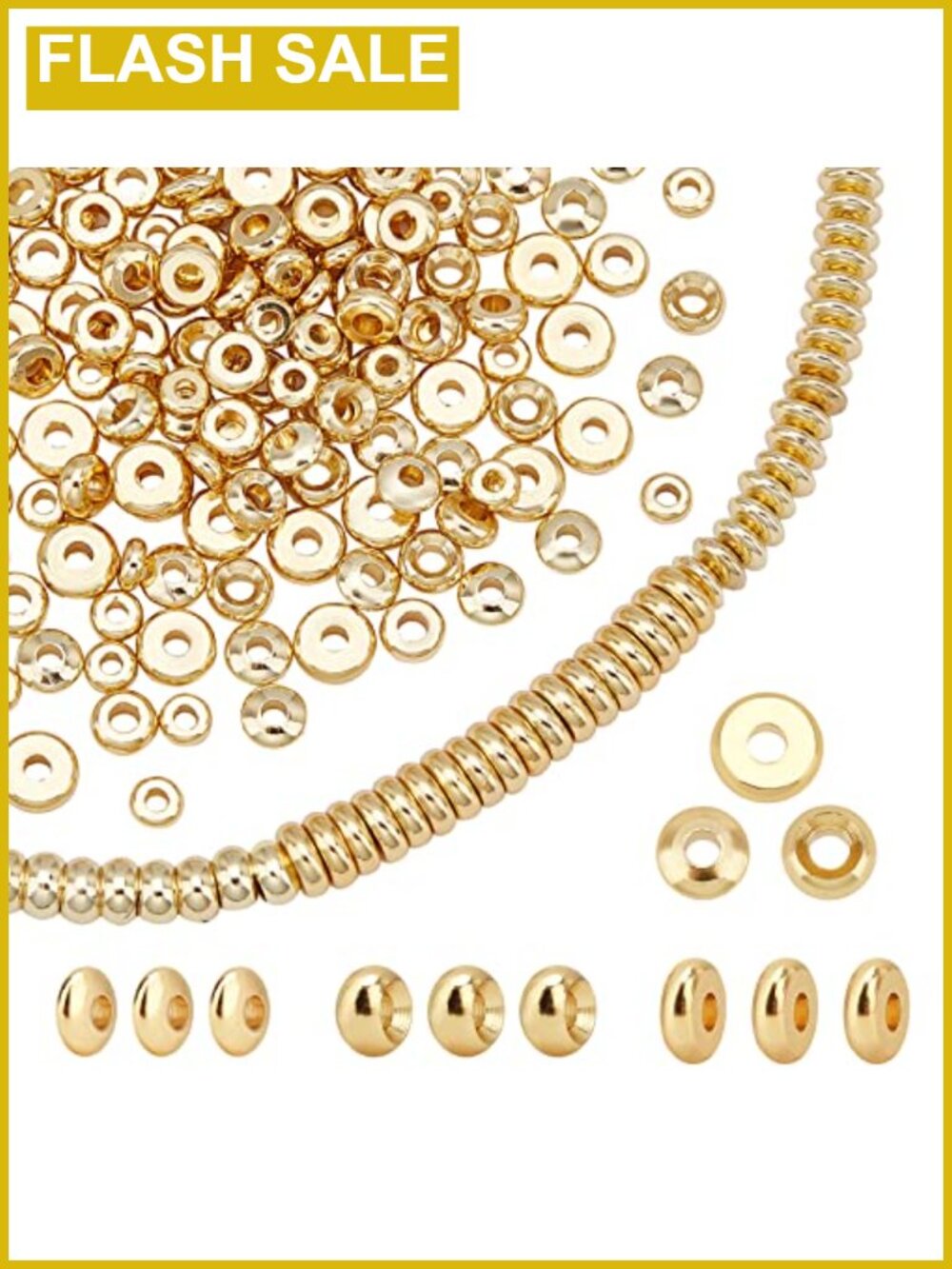 200 pcs 14K Gold Plated Spacer Beads Metal Heishi Beads Flat Round Disc for